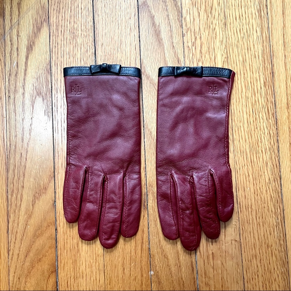 Maroon Red Ralph Lauren Leather Gloves